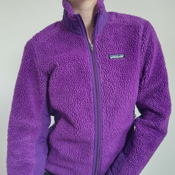 Vintage 90s Patagonia high neck zip-up purple sherpa jacket ✦ size Small ✦ - Picture 4 of 14